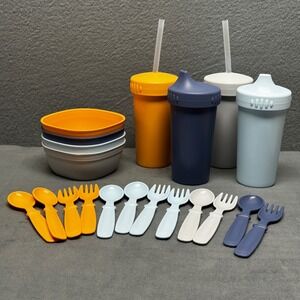 Mighty Good / Moe Toddler Set Bowls Cups Sippy Straw Lids Utensils 20pc USA